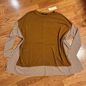 Doe and Rae Brown and White Striped Dolman Long Sleeve Oversized Top size M